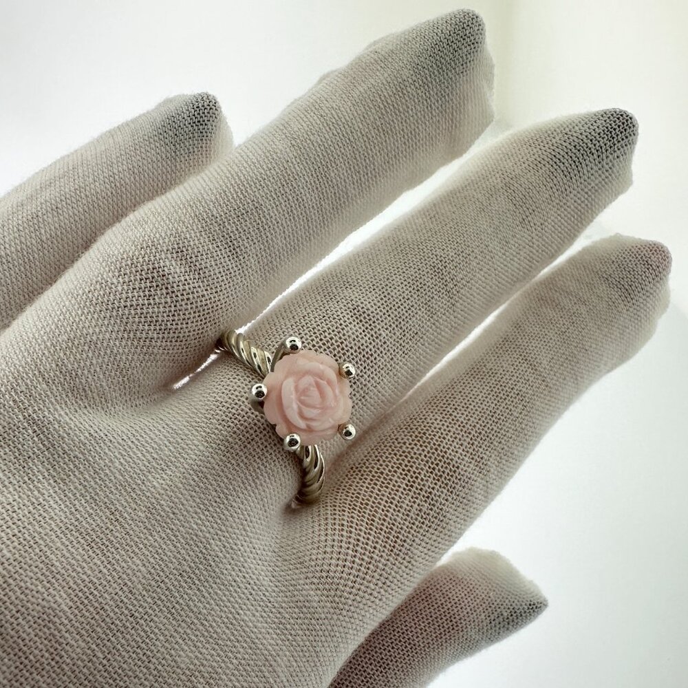 RARE Retired 925 Sterling Silver Vintage Pandora Pink Shell ROSE Ring size 9.5
